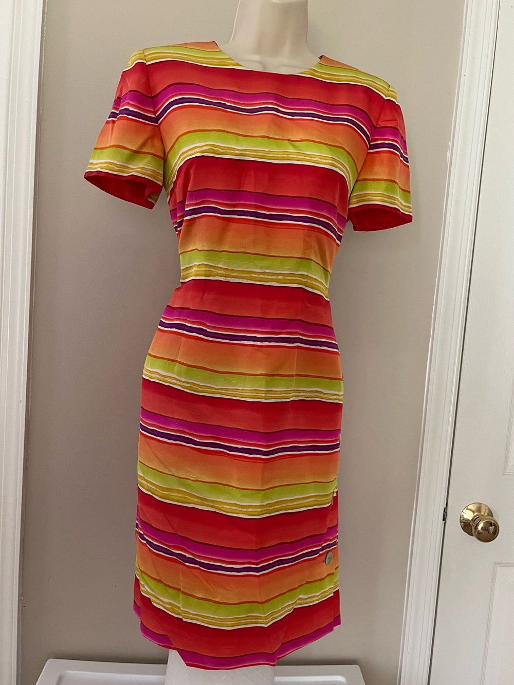 Vintage David Warren Orange, Yellow, Pink, and Purple Colorful 100% silk dress